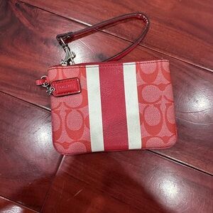 Coach Signature Red and White Wristlet